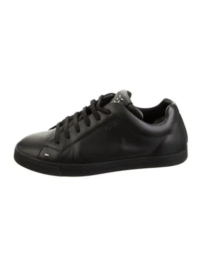 Pre-owned Fendi Faces Motif Leather Sneakers In Black