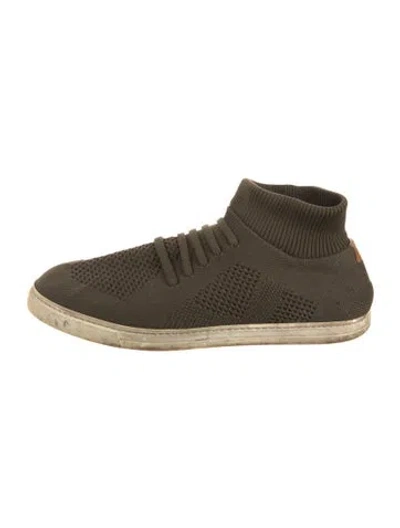 Pre-owned Fendi Faces Motif Leather Trim Embellishment Sneakers In Green