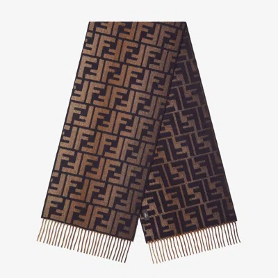Fendi Faded-effect Ff Jacquard Wool And Cashmere Scarf In Burgundy