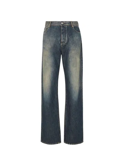 Fendi High Waist Denim Wide Leg Five Pocket In Blue