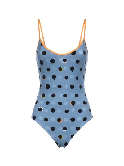 Fendi Falena Dots One-piece Swimsuit In Blue