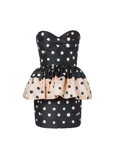 Fendi Falena Dots Taffeta Bustier Dress In Black