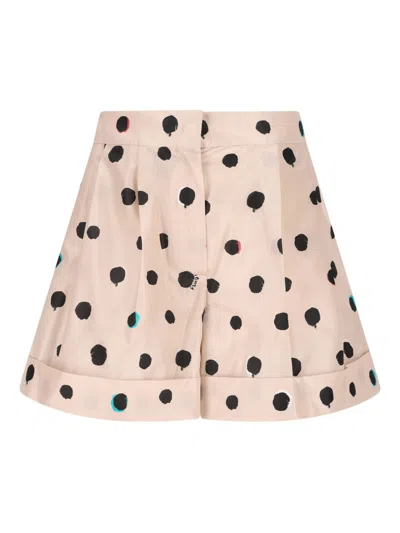 Fendi Falena Dots-print Taffeta Flared Shorts In Pink