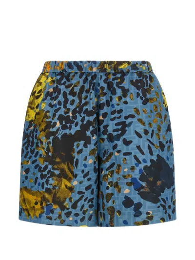Fendi Falena Print Shorts In Blue