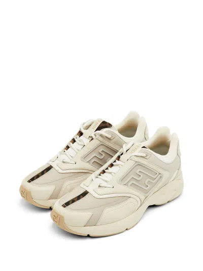 Pre-owned Fendi Faster Leather Sneakers In Gray