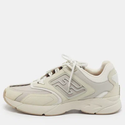 Pre-owned Fendi Faster Size 43 Tricolor Canvas And Nubuck Leather Low Top Sneakers In Gray