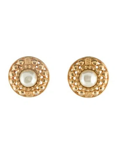 Pre-owned Fendi Faux Peal Clip-on Earrings In White