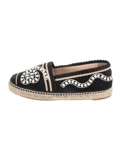 Pre-owned Fendi Faux Pearl Accents Graphic Print Espadrilles In Black