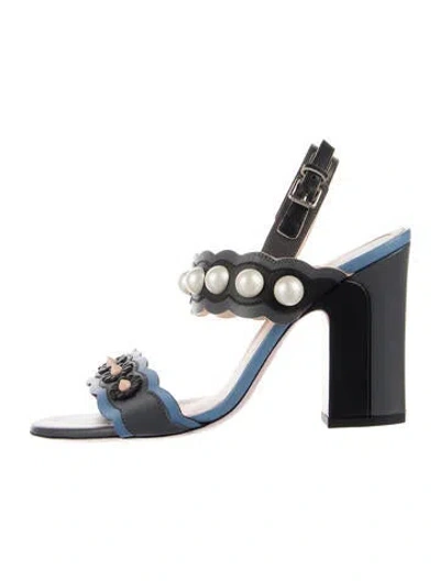 Pre-owned Fendi Faux Pearl Accents Leather Sandals In Gray