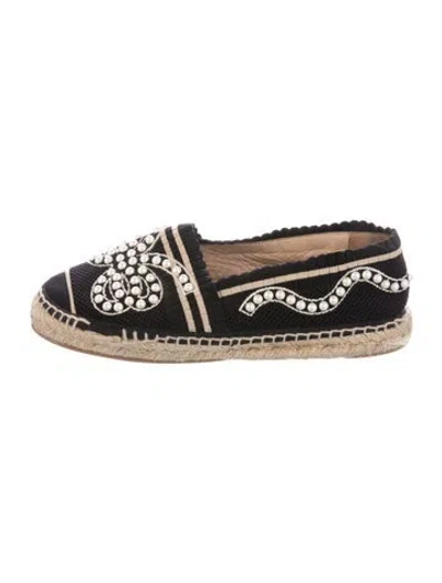 Pre-owned Fendi Faux Pearl Accents Printed Espadrilles In Black