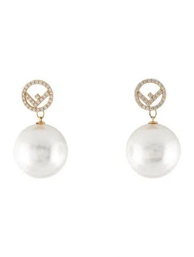 Pre-owned Fendi Faux Pearl & Crystal Drop Earrings In Multicolor