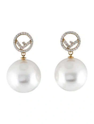 Pre-owned Fendi Faux Pearl & Crystal F Is  Drop Earrings In Multi