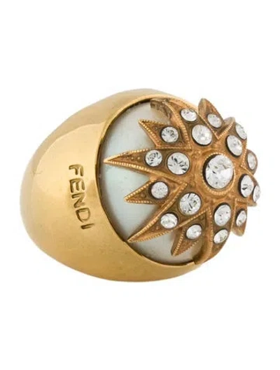 Pre-owned Fendi Faux Pearl & Crystal Ring In Multi