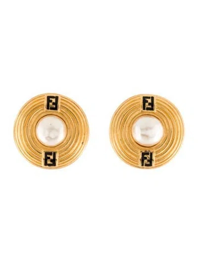 Pre-owned Fendi Faux Pearl Clip On Earrings In Multicolor
