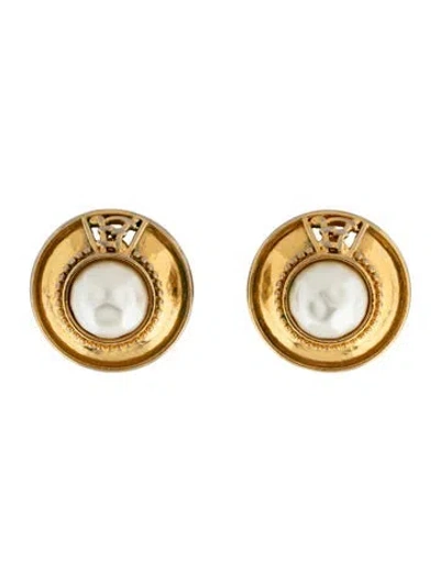 Pre-owned Fendi Faux Pearl Clip-on Earrings In White