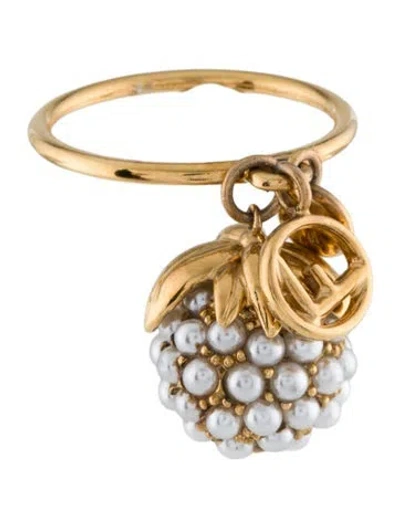 Pre-owned Fendi Faux Pearl Cocktail Ring In Multi