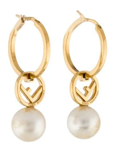 Pre-owned Fendi Faux Pearl 'f Is ' Drop Earrings In White