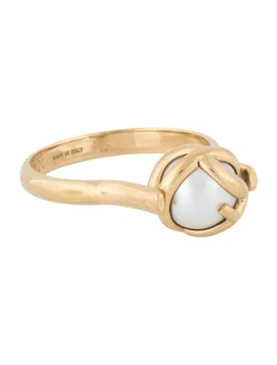 Pre-owned Fendi Faux Pearl F Is  Ring In White