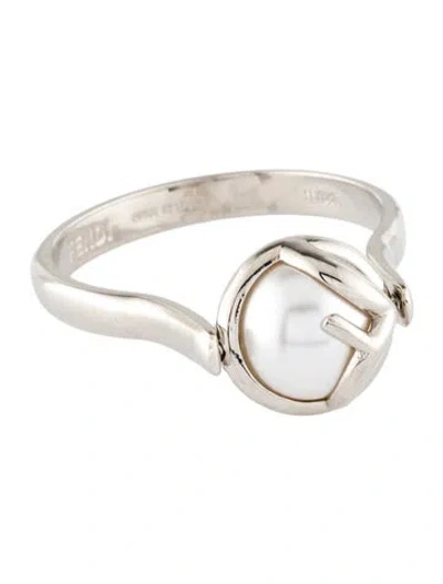 Pre-owned Fendi Faux Pearl F Is  Ring In White