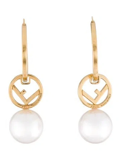 Pre-owned Fendi Faux Pearl 'f Is For ' Drop Earrings In Multi