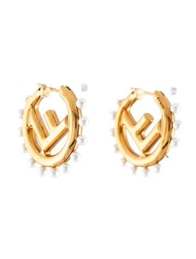 Pre-owned Fendi Faux Pearl Hoop Earrings In Multicolor