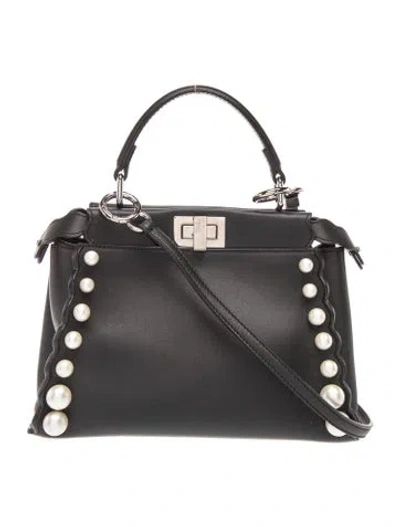 Pre-owned Fendi Faux Pearl Peekaboo Mini In Black