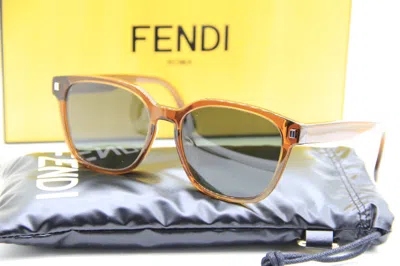 Pre-owned Fendi Fe 40001u 47n Light Brown Authentic Sunglasses W/case 55-17 In Green