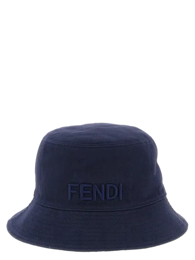 Fendi Fe328550bm Cotton-blend Logo Bucket Hat In Blue