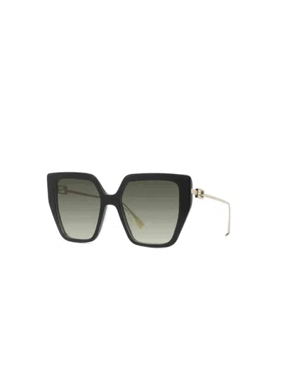 Fendi Fe40012u Cat Eye Sunglasses With Gradient Green Lens In Black