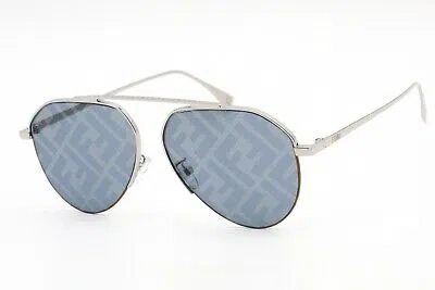 Pre-owned Fendi Fe40061u 16x Sunglasses Shiny Palladium Frame Blue Mirror Lenses 57mm