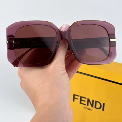 Pre-owned Fendi Fe40065f Graphy 81s Burgundy Burgundy Women Geometric Sunglass In Red