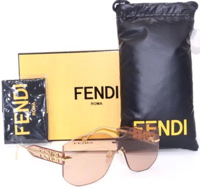Pre-owned Fendi Fe40067u 30s Transparent Light Brown Shield Authentic Sunglasses 138-0