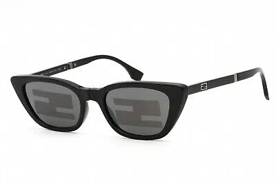 Pre-owned Fendi Fe40089i 01c Sunglasses Shiny Black Frame Smoke Mirror Lenses 53mm In Gray