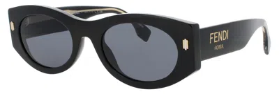 Fendi Fe40125i Style Men's Plastic Sunglasses With Case In 01v - Shiny Black / Blue Tint