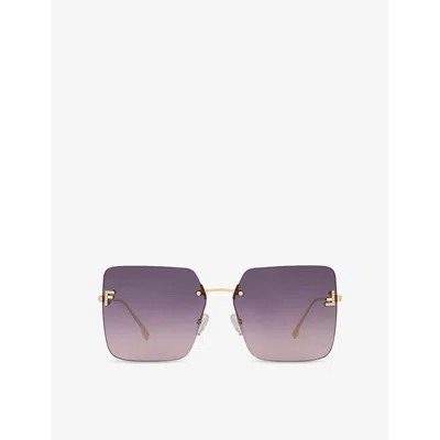Fendi Womens Gold Fe4082us Square-frame Metal Sunglasses In Purple