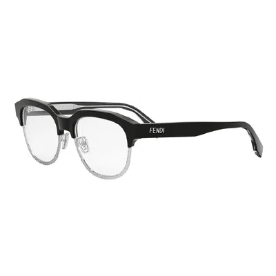 Fendi Fe50068u020 Mixed-material Round-frame Eyeglasses In Silver