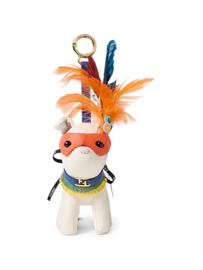 Fendi Feather-embellished Ff Logo Bag Charm In Multi