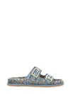 Fendi Light Blue Ff Jacquard Velvet Slides In Baby Blue