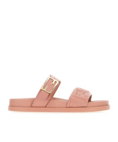 Fendi Feel Black Nappa Leather Slides In Pink