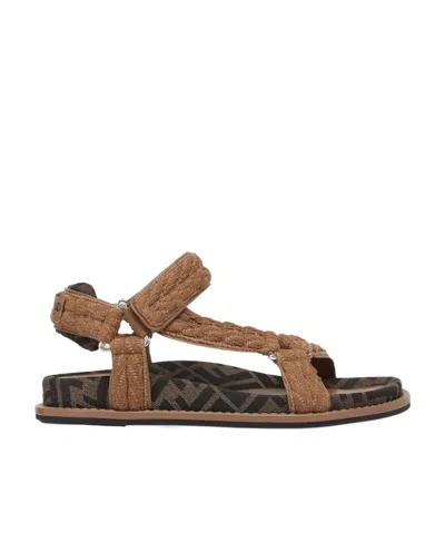 Fendi Feel Braided Flat Sandals In Brown