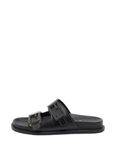 Pre-owned Fendi Feel Buckle Sandals In Black