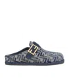 Fendi Feel Ff Jacquard Denim Flat Mules In Gray