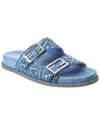 Fendi Ff Embroidered Denim Dual Buckle Slide Sandals In Blue