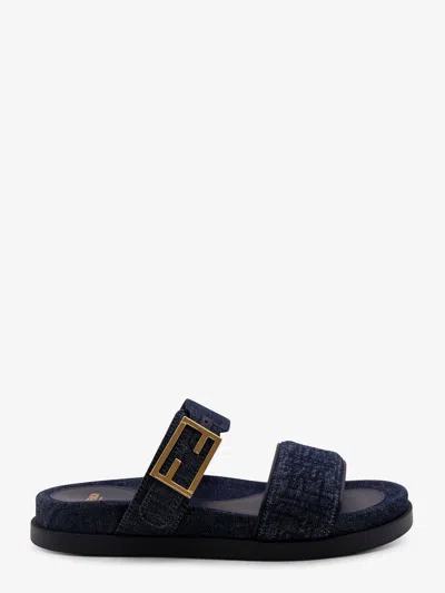 Fendi Double-band Embroidered Slides With Decorative Buckle In Multi
