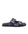 Fendi Feel Double-buckle Denim Slides In Black