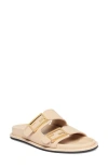 Fendi F Buckle Leather Slide Sandals In Beige