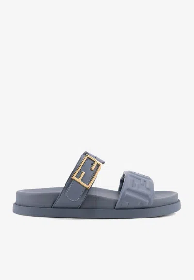 FENDI FEEL EMBOSSED FF LEATHER FLAT SANDALS