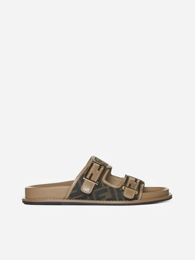 Fendi Feel Fabric And Leather Slides