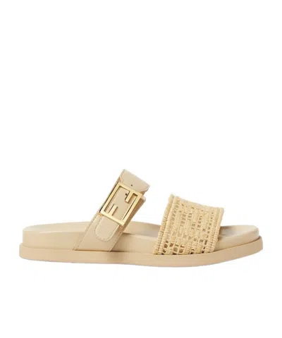 Fendi Feel Ff Braided Double-band Slides In Brown