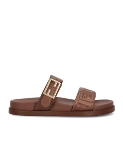 Fendi Feel Ff Embossed Double Band Sandals